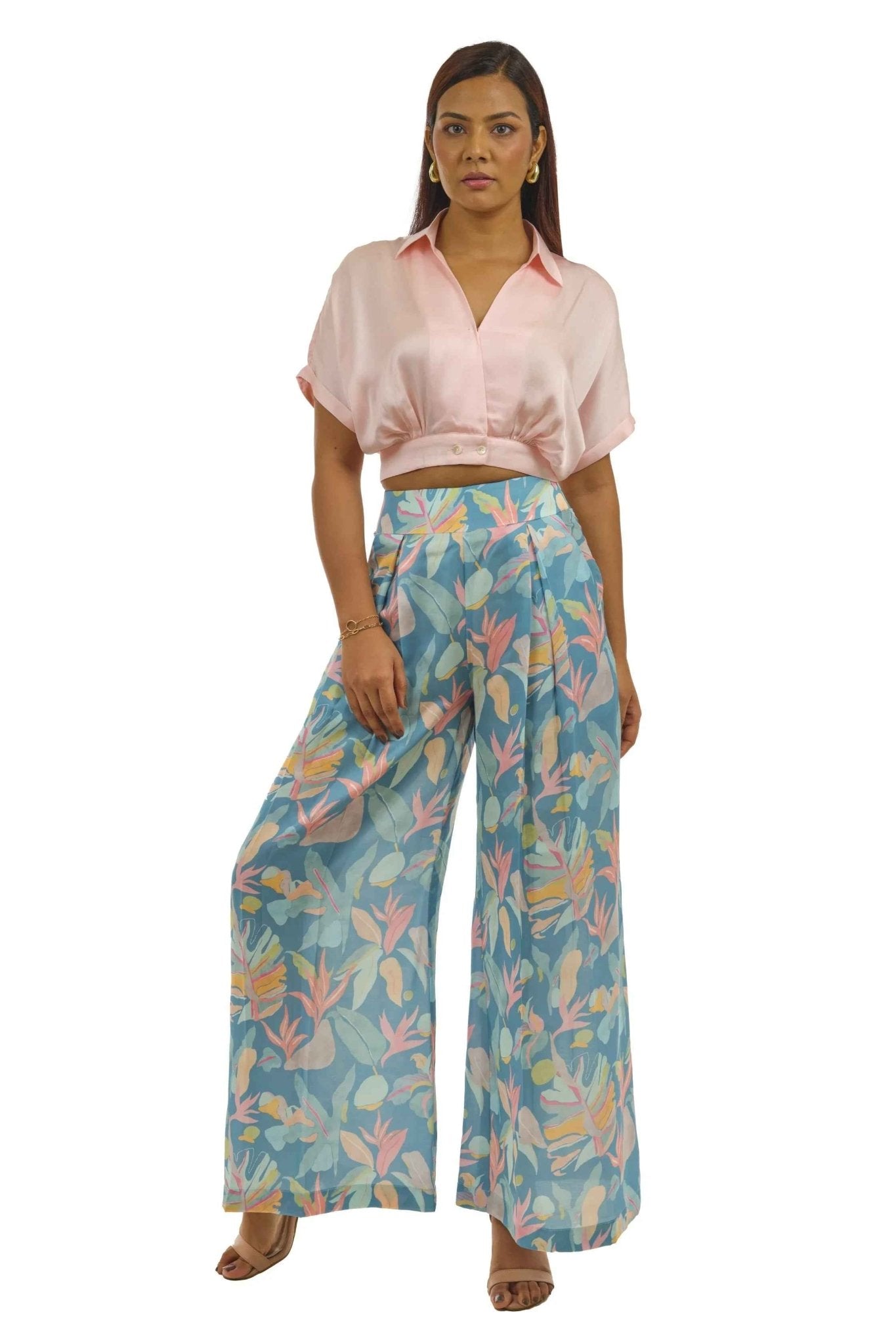 Turquoise & Peach Co - ord Set – Palazzo & Crop Top Style